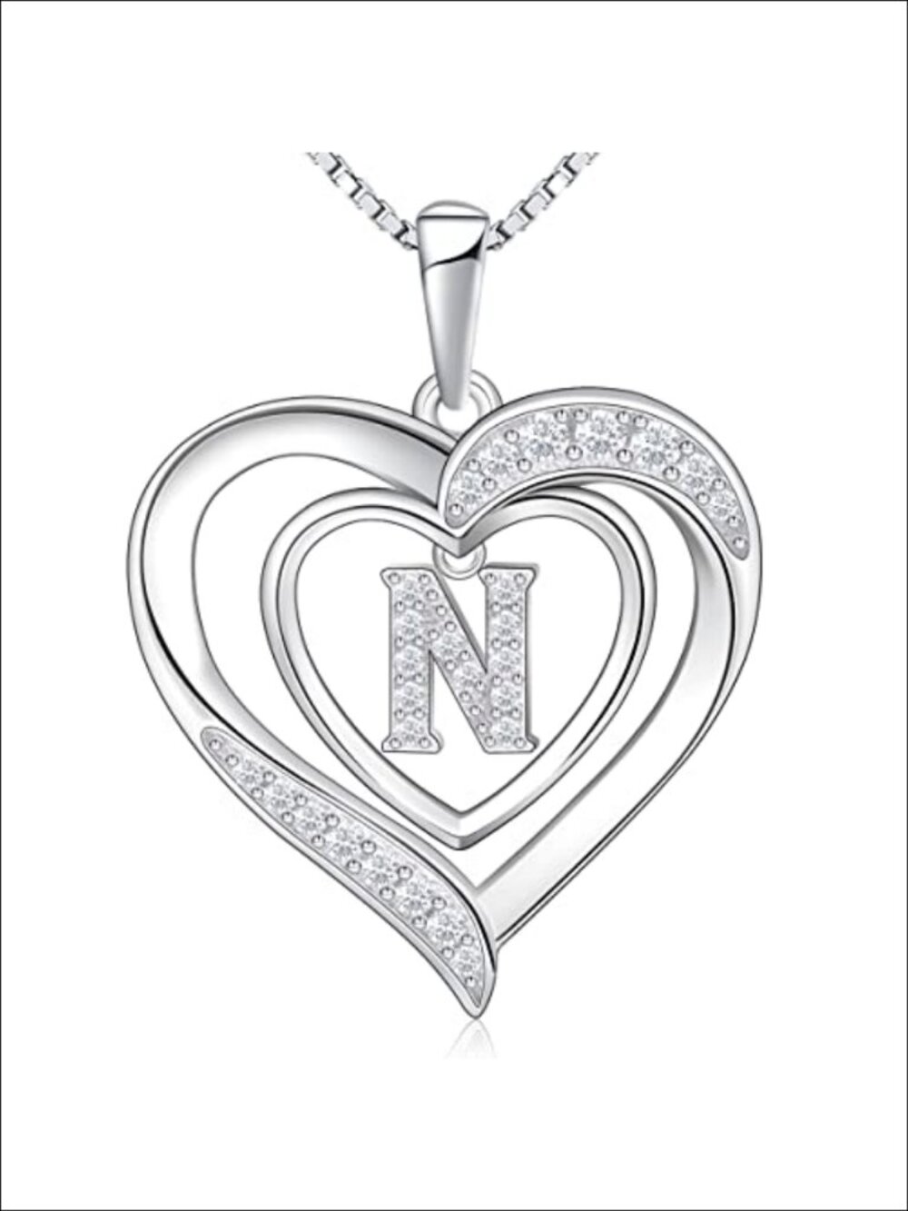 Heart Initial Necklace 925 Sterling Silver Letter Pendant Charm Jewelry Gift